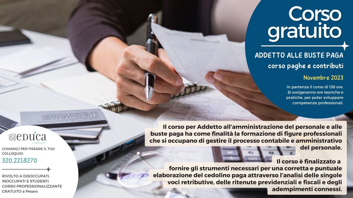 Corso GRATUITO Addetto alle buste paga - corso paghe e contributi
